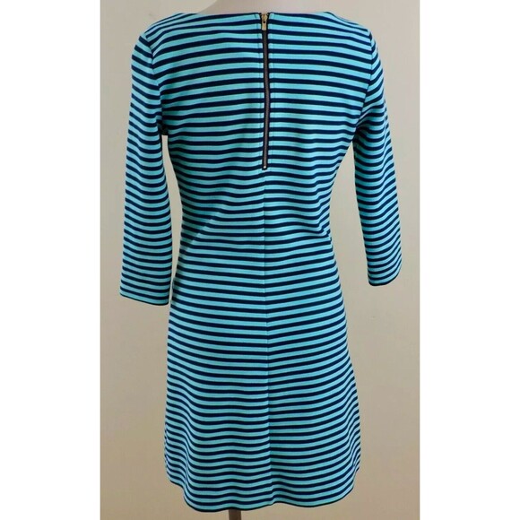 Lilly Pulitzer Charlene Navy Aqua Blue Stripes Dress Gold Buttons Sz M Jackie-O - Picture 2 of 16